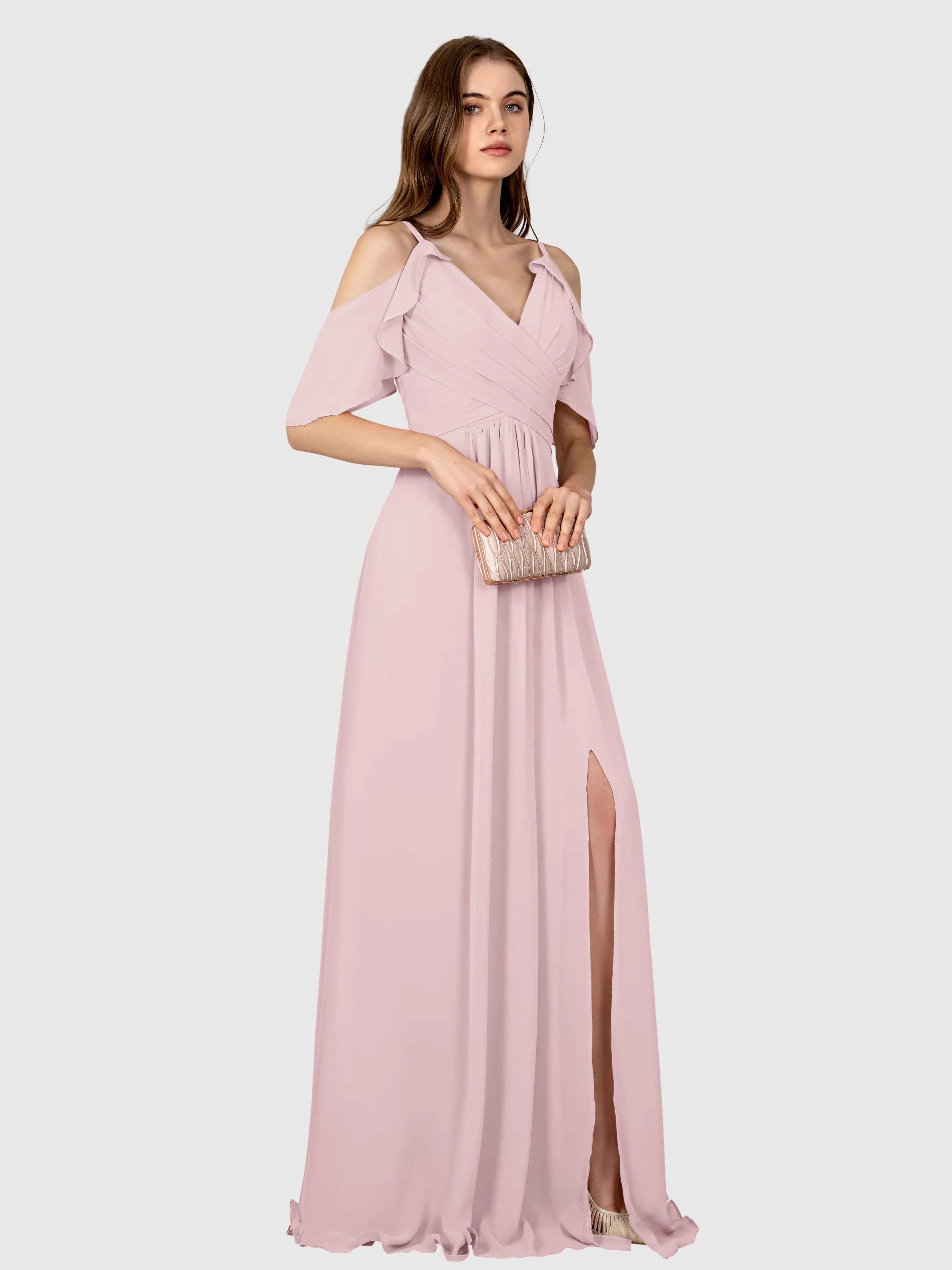 Evelyn Trendy Ruched Draped Sleeves Bridesmaid Dresses